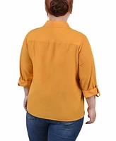 Ny Collection Plus 3/4 Roll Tab Blouse with Pockets