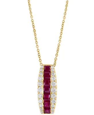 Effy Ruby (1-1/5 ct. t.w.) & Diamond (1/2 ct. t.w.) Vertical 18" Pendant Necklace in 14k Gold