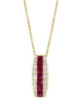 Effy Ruby (1-1/5 ct. t.w.) & Diamond (1/2 ct. t.w.) Vertical 18" Pendant Necklace in 14k Gold