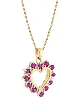 Ruby (1 ct. t.w.) & Diamond (1/10 ct. t.w.) Heart 18" Pendant Necklace in 14k Gold