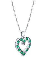 Emerald (7/8 ct. t.w.) & Diamond (1/10 ct. t.w.) Heart 18" Pendant Necklace in Sterling Silver
