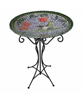 Gardeners Select Mosaic Glass Bird Bath with Hummingbird Design