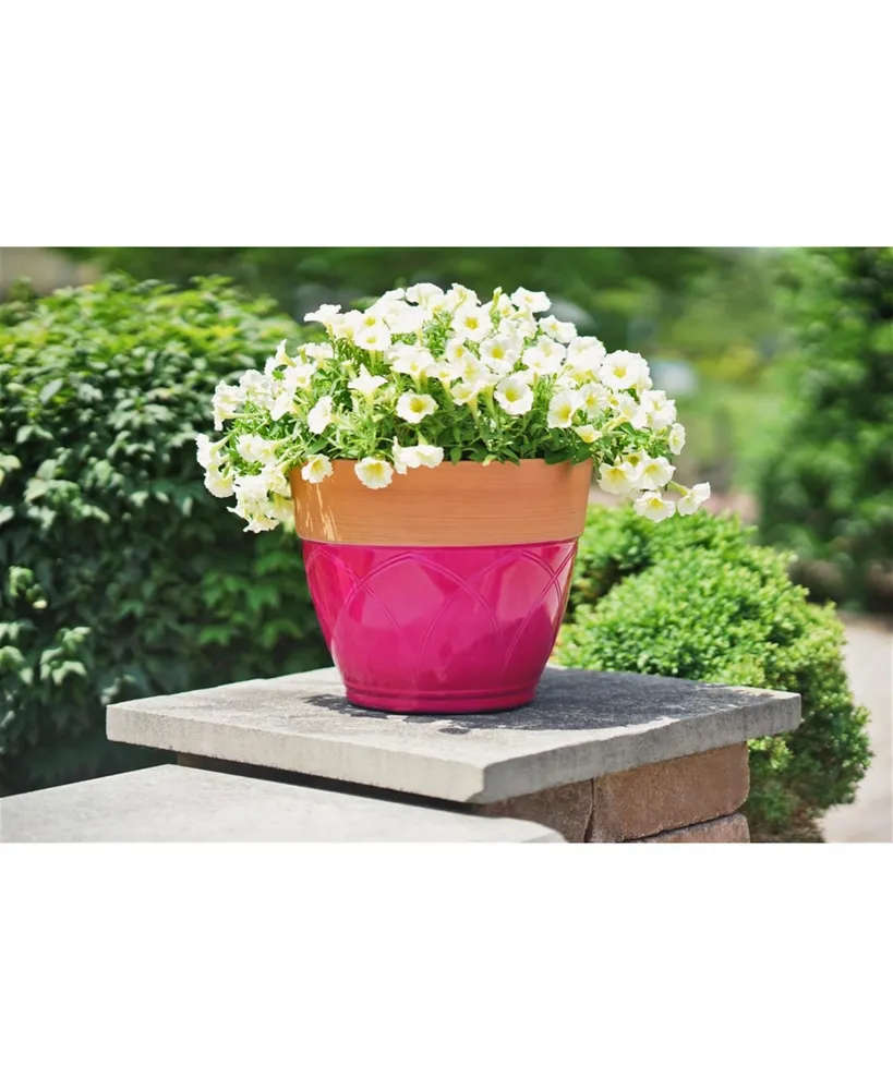 Garden Elements Colored Rim Large Plastic Planter Magenta 15 Inches