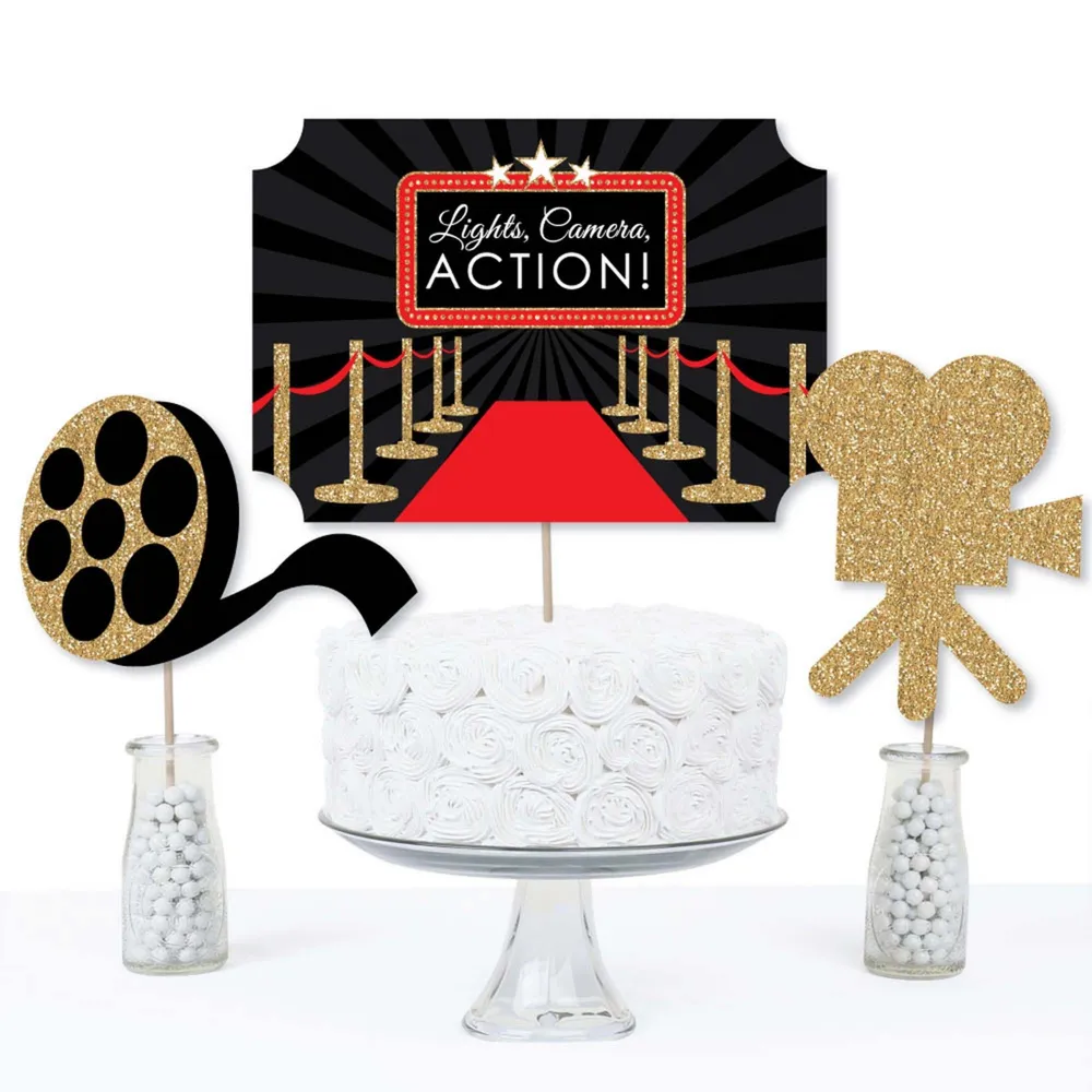 Red Carpet Hollywood - Movie Night Centerpiece Sticks - Table Toppers -Set of 15