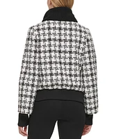 Karl Lagerfeld Paris Women's Sweater Collar Tweed Bomber Coat