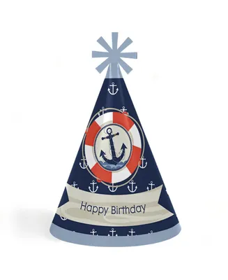 Ahoy - Nautical - Cone Happy Birthday Party Hats - Set of 8 (Standard Size)