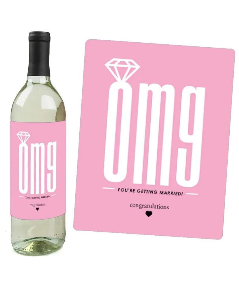 Omg, You're Getting Married - Party Gift - Wine Bottle Label Stickers - 4 Ct