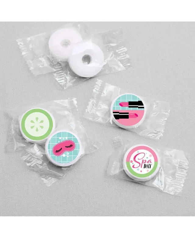 Big Dot of Happiness Spa Day - Mini Candy Bar Wrappers, Round Candy Stickers and Circle Stickers - Girls Makeup Party Candy Favor Sticker Kit - 304