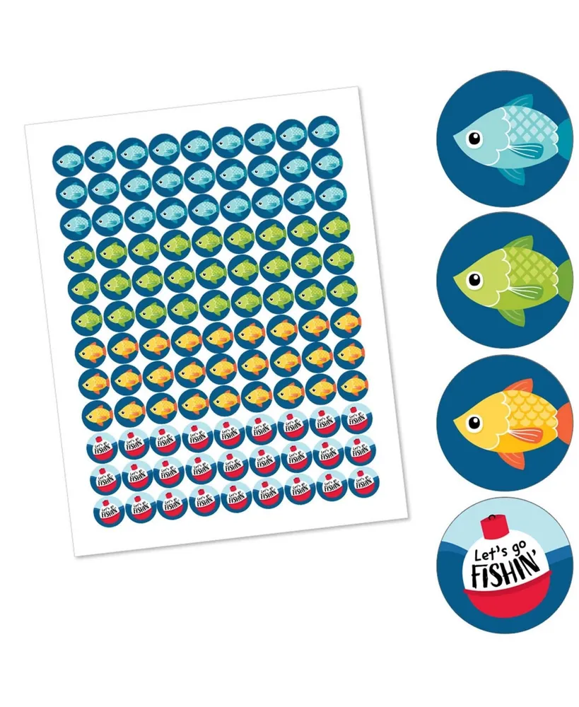 Let's Go Fishing - Fish Round Candy Sticker Favors (1 sheet of 108)