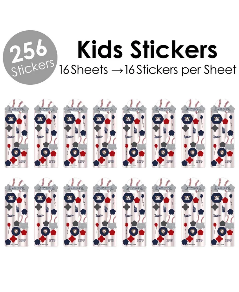 Batter Up - Baseball - Birthday Favor Kids Stickers - 16 Sheets - 256 Stickers