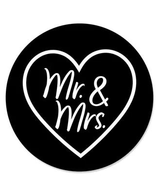 Mr. & Mrs. - Black & White Wedding or Bridal Shower Circle Sticker Labels 24 Ct
