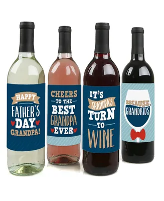 Grandpa, Happy Father's Day - Love Grandfather Wine Bottle Label Stickers 4 Ct