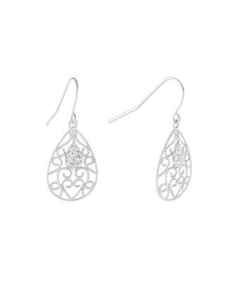 Giani Bernini Crystal (0.16 ct.t.w) Filigree Tear Drop Earrings Sterling Silver