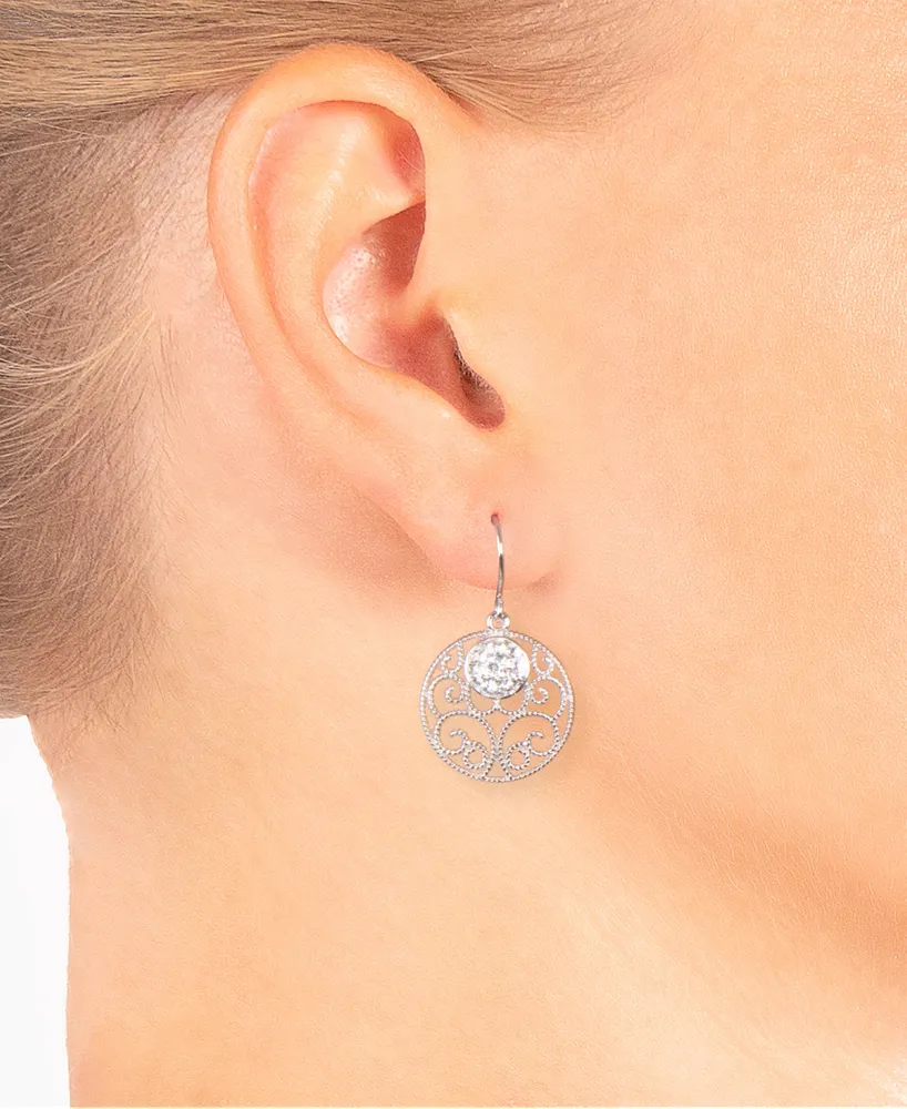 Giani Bernini Crystal (0.31 ct.t.w) Round Filigree Drop Earrings in Sterling Silver