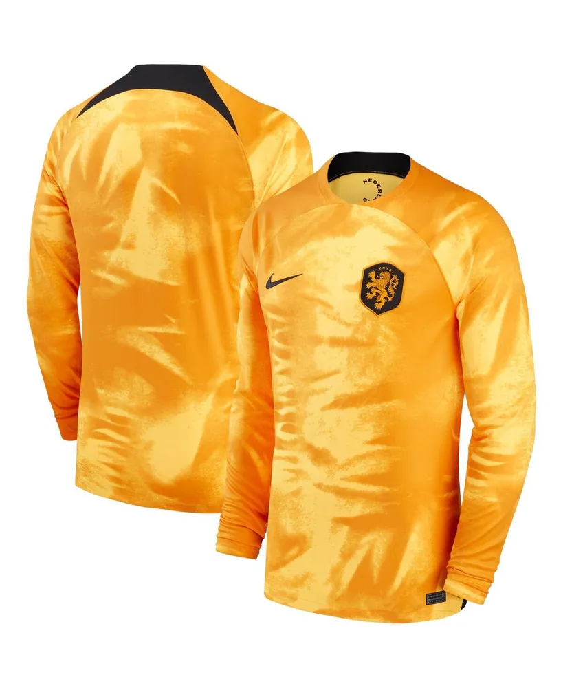 Men's Nike Orange Netherlands National Team 2022/23 Home Breathe Stadium Replica Blank Long Sleeve Jersey