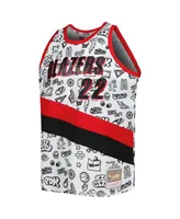 Men's Mitchell & Ness Clyde Drexler White Portland Trail Blazers 1991-92 Hardwood Classics Doodle Swingman Player Jersey