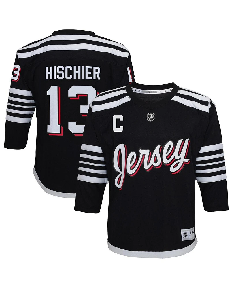 Preschool Boys and Girls Nico Hischier Black New Jersey Devils 2021/22 Alternate Replica Player Jersey