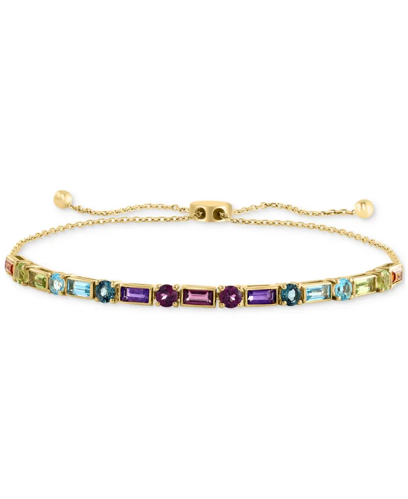 Effy Multi-Gemstone (2-1/3 ct. t.w.) & Diamond (1/20 ct. t.w.) Bolo Bracelet in 14k Gold-Plated Sterling Silver