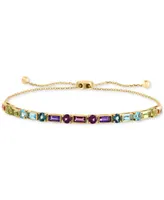 Effy Multi-Gemstone (2-1/3 ct. t.w.) & Diamond (1/20 ct. t.w.) Bolo Bracelet in 14k Gold-Plated Sterling Silver