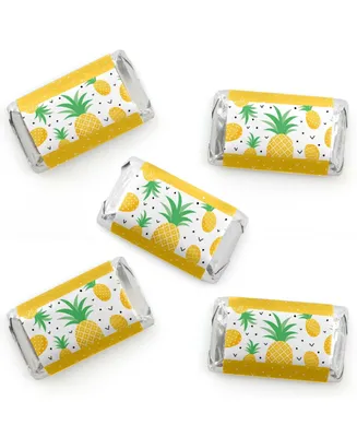 Tropical Pineapple - Mini Candy Bar Wrapper Stickers - Summer Party Favors 40 Ct