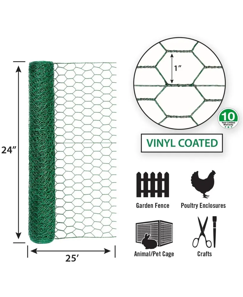 Garden Zone Poultry Netting 24 X 25 Steel Green Vinyl Coated