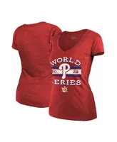 Women's Majestic Threads Red Philadelphia Phillies 2022 World Series Modest V-Neck T-shirt