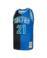 Men's Mitchell & Ness Kevin Garnett Black, Blue Minnesota Timberwolves Hardwood Classics 1995-96 Split Swingman Jersey