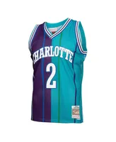 Men's Mitchell & Ness Larry Johnson Teal, Purple Charlotte Hornets Hardwood Classics 1992-93 Split Swingman Jersey