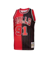 Men's Mitchell & Ness Dennis Rodman Red, Black Chicago Bulls Hardwood Classics 1995-96 Split Swingman Jersey