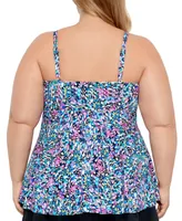 Swim Solutions Plus Printed V-Neck Underwire Tankini Top, Created for Macy's