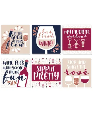 Big Dot of Happiness But First, Wine - Funny Wine Tasting Party Decor - Drink Coasters - Set of 6
