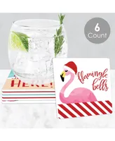 Big Dot of Happiness Flamingle Bells - Funny Tropical Christmas Party Decor Drink Coasters Set of 6