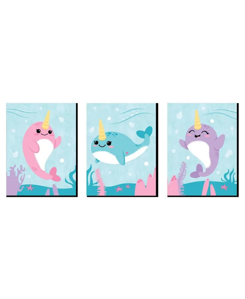 Big Dot Of Happiness Narwhal Girl - Under the Sea Wall Art Room Decor 7.5 x  10 inches Set of 3 Prints