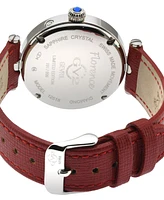 GV2 by Gevril Women's Florence Swiss Quartz Diamond Accents Red Handmade Italian Leather Strap Watch 36mm