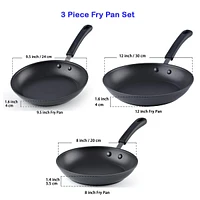 Cook N Home Professional Hard Anodized Nonstick Saute Fry Omelet Pan 3 Piece Set, 8"/9.5"/12"