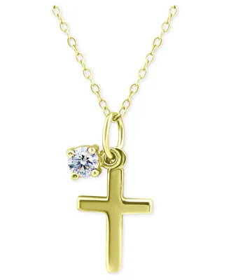 Giani Bernini Cubic Zirconia Solitaire & Polished Cross Pendant Necklace in 18k Gold-Plated Sterling Silver, Created for Macy's