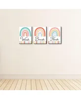 Big Dot of Happiness Hello Rainbow Boho Kids Wall Art - 7.5 x 10 in Set of 3 - Wash, Brush, Flush