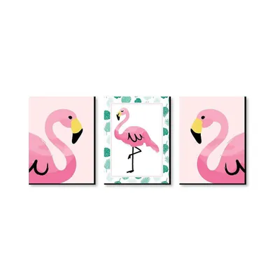 Pink Flamingo - Tropical Summer Wall Art Decor - 7.5 x 10 inches Set of 3 Prints