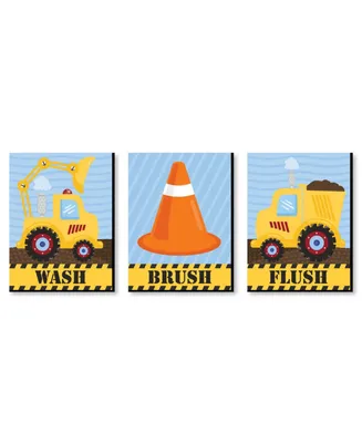 Construction Truck - Wall Art - 7.5 x 10 in - Set of 3 Signs - Wash Brush Flush