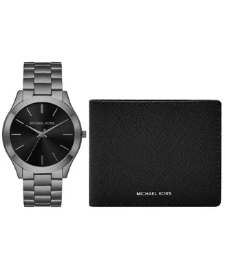 Michael Kors Men's Gunmetal Stainless Bracelet Watch 44mm Gift Set