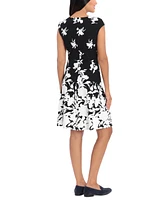 London Times Women's Printed Cap-Sleeve Fit & Flare Dress