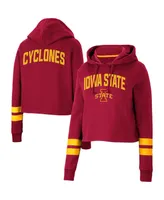 Women's Colosseum Cardinal Iowa State Cyclones Throwback Stripe Cropped Pullover Hoodie