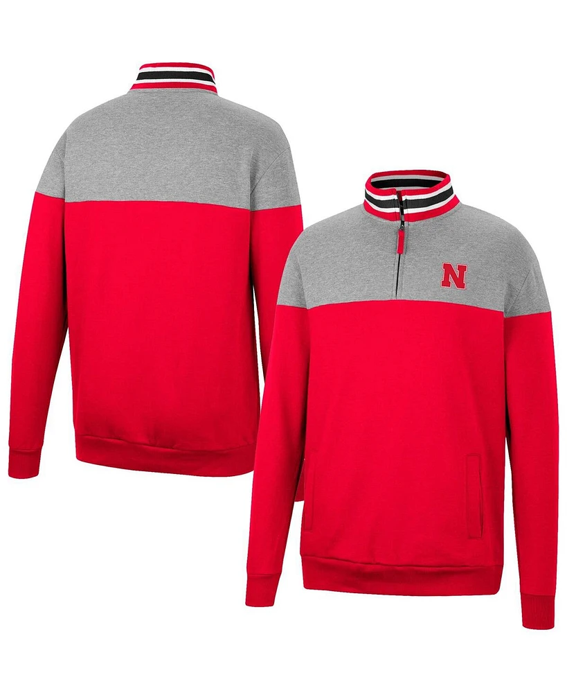 Men's Colosseum Heathered Gray, Scarlet Nebraska Huskers Be the Ball Quarter-Zip Top