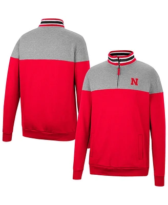 Men's Colosseum Heathered Gray, Scarlet Nebraska Huskers Be the Ball Quarter-Zip Top