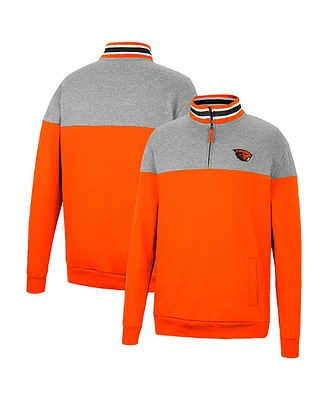 Men's Colosseum Heathered Gray, Orange Oregon State Beavers Be the Ball Quarter-Zip Top
