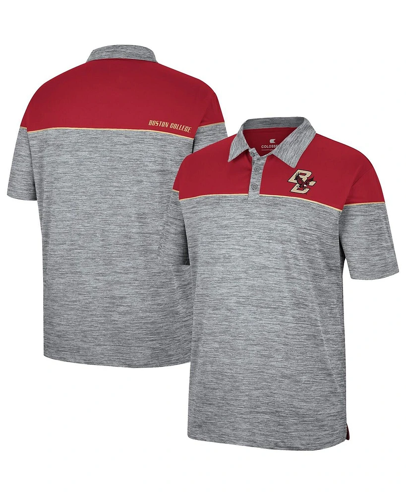 Men's Colosseum Heathered Gray, Maroon Boston College Eagles Birdie Polo Shirt