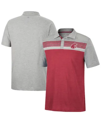 Men's Colosseum Crimson, Heathered Gray Washington State Cougars Caddie Polo Shirt