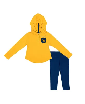 Toddler Girls Colosseum Gold, Navy West Virginia Mountaineers Most Delightful Way Long Sleeve Hoodie T-shirt and Leggings Set