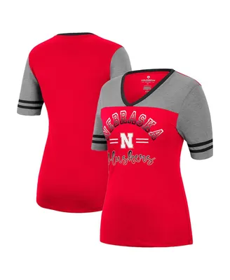 Women's Colosseum Scarlet, Heathered Gray Nebraska Huskers There You Are V-Neck T-shirt