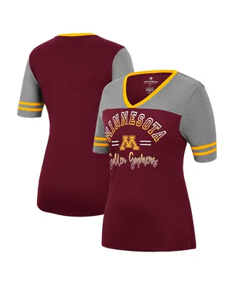 Women's Colosseum Maroon, Heathered Gray Minnesota Golden Gophers There You Are V-Neck T-shirt
